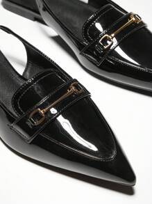 SHUZIA 女士尖头舒适柔软一脚蹬平底鞋 - 黑色 - 查看 5