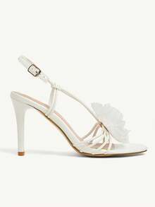 CUCCOO CHICEST 女士花卉系带交叉圆头细高跟凉鞋，优雅甜美浪漫性感白色仿皮正装鞋，适合婚礼、派对、海滩、度假 - 白色 - 查看 6