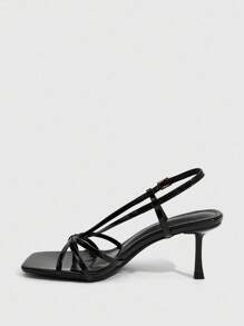 CUCCOO SZL 性感新款夏季黑色交叉带时尚优雅女士高跟凉鞋，细带方头细高跟露趾凉鞋 - 黑色 - 查看 4