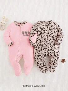 Cozy Pixies Set da 2 pezzi di tutina e pantaloni in maglia con stampa leopardata, manica lunga e collo rotondo, per neonata