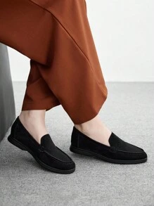 CUCCOO BIZCHIC 女士时尚黑色绒面革舒适休闲乐福鞋平底鞋，适合户外、通勤、工作、日常穿着，百搭 - 黑色 - 查看 6