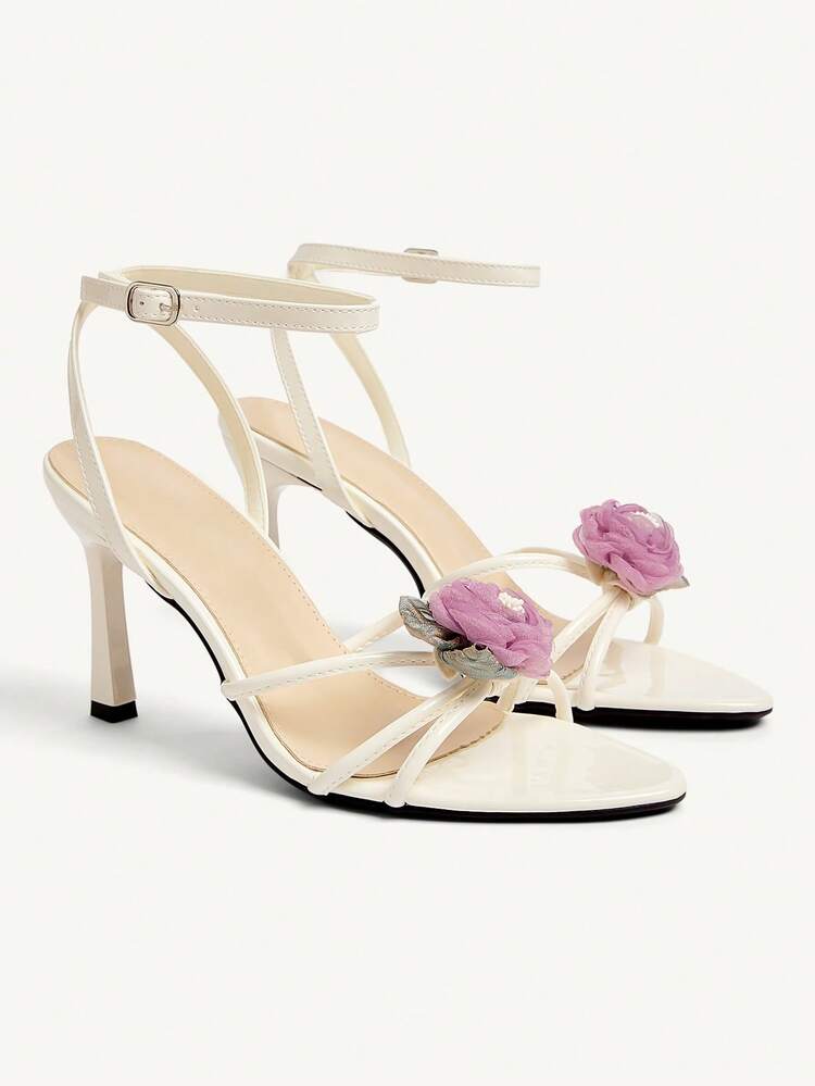CUCCOO CHICEST Women's Elegant 3D Floral Decor Apricot High Heel Sandals