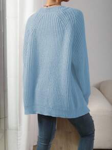 Chiquease 女士休闲百搭纯色宽松开衫 - 淺藍色 - 查看 2