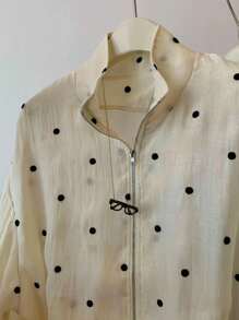 INAWLY Women's Casual Versatile Polka Dot Drawstring Hem Lightweight Jacket Fall Winter Cloth For Women - Apricot - View 6