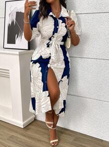 Breezaya 女士花卉印花前短后长休闲夏季度假连衣裙长款女装