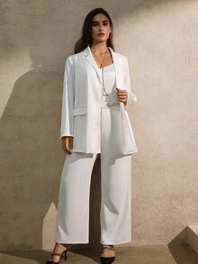 EMERY ROSE Áo khoác Blazer tay dài màu trắng thêu ren buộc dây thanh lịch cỡ lớn dành cho nữ - trắng - Xem 2