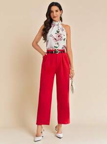 Amorya 女士高腰斜口袋西装裤春季女裤秋冬