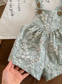 SHEIN LMoss Kids LMoss 女婴纯色提花连体衣 女婴服装 女婴连体衣 碎花婴儿服 两件套女婴套装 女婴夏季套装 两件套女婴服装 女婴复古服装 碎花刺绣婴儿服 无袖多色女婴连体衣，夏季碎花刺绣设计 - 彩色 - 查看 5