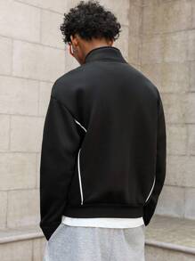 PAVTROS Sudadera con media cremallera y cuello alto con estampado de espuma con diseño de paz Manfinity Streetrush para hombres, sudadera con gráficos de vuelta al colegio para hombres, estilo rave, estilo emo, estilo años 2000, otoño e invierno - Negro - Ver 4