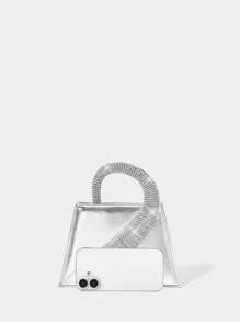 SHECARRY Fashionable Elegant Crystal Decorated Evening Handbag - Silver - View 4