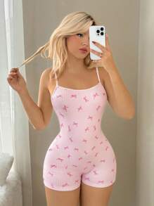 Sweetina 女士粉色蝴蝶结条纹露背性感吊带紧身衣短裤 - 粉色 - 查看 2