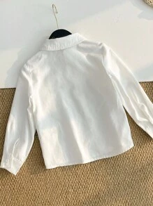 SHEIN Tween Boy Casual Solid Color Long Sleeve Shirt, Autumn - White - View 3