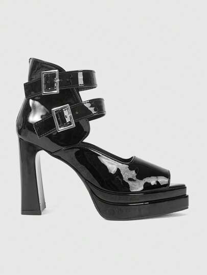 Goth Women's New Summer European And American Dark Style Thick Heel Super High Heel Sandals, Waterproof Platform Strap Sexy Plus Size Sandals