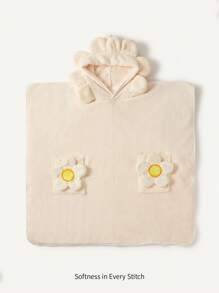 Cozy Pixies 1pc Soft Hooded Sunflower Petal Baby Towel, Super Absorbent, Quick Drying, Warm, Suitable For 0-3 Years Old, Versatile Use For Bathing And Swimming - Beige - View 5