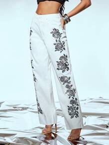 Denimoi 亮片贴片直筒牛仔裤 - 白色 - 查看 1