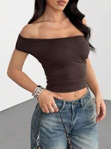 SHEIN EZwear 1件棕色针织女式多穿修身上衣
