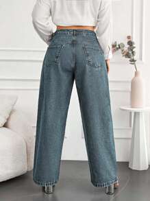 EURMUSE 100%Cotton Plus Zipper Fly Wide Leg Jeans - Light Wash - View 2