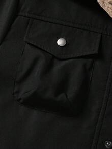 SHEIN 青少年男孩黑色 Sherpa 衬里工装夹克，休闲学院风，舒适实用，百搭柔软面料，适合日常穿着、上学、郊游、户外活动 - 黑色 - 查看 7