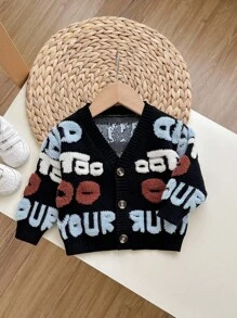 SHEIN 男婴休闲字母图案开衫，秋冬 - 彩色 - 查看 4