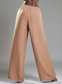 NYA SZN Trouser Tie Elastic Waistband Side Tie Ruched Linen Pants Beach Workwear S Brown - Brown - View 2
