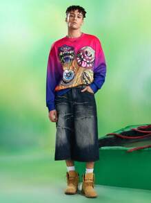 MADBALLS X SHEIN Men's Casual Everyday Gradient Cartoon Pattern Crew Neck Sweatshirt - Purple - View 5