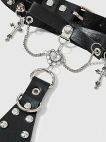 ROMWE Grunge Punk Punk Rock Style Rivet Chain Metal Heart & Cross Bracelet, Unisex Tie Clip, Goth Dark Style Accessories, Unique Personalized Jewelry - Black - View 3