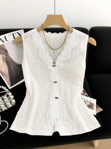 Franclia Women's Sleeveless V-Neck Lace Patchwork Textured Elegant Tank Top Clothes For University