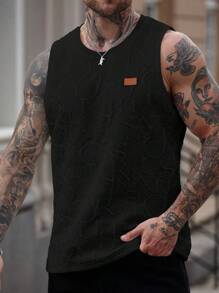 Manfinity Homme 男士休闲字母压纹背心，夏季男士黑色背心 - 黑色 - 查看 3