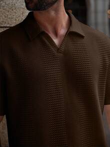 Manfinity Homme Kemeja Polo Lengan Pendek Polos Kasual Pria Ukuran Besar, Musim Panas - Coffee Brown - View 6