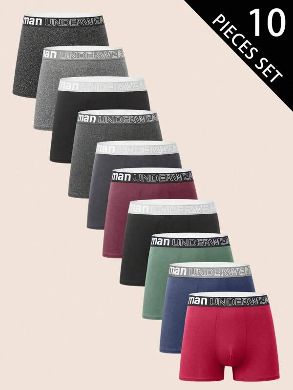 Manfinity Underwear&Sleepwear Basics 10pcs Men's Letter Print Contrast Trim Briefs Underwear Set