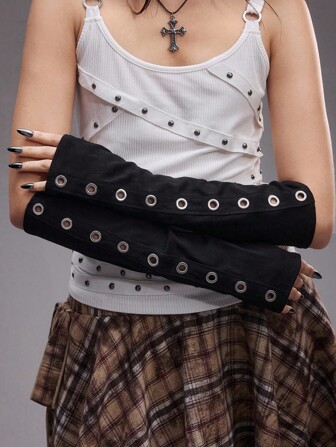 Grunge Punk Gants couvre-doigts style punk noir et métal, décor pour les yeux. Résistant au vent et au soleil, manches de rue décontractées unisexes pour les fêtes, événements sociaux, rassemblements, voyages