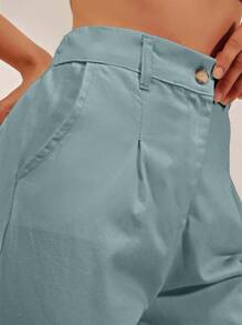 RueChic Calça Capri Feminina Cor Sólida - Cinza - Ver 5