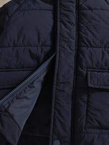 1 件年轻男孩冬季新款 2025 海军蓝插肩袖连帽前拉链口袋开衫夹克，时尚酷炫冬季外套 - 寶藍色 - 查看 7