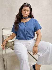 Zelara 夏季大碼V領短袖襯衫