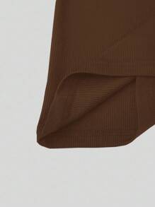 SHEIN Unity 2 件套女士拼色针织弹力修身运动服套装，包含背心和裤子，适合健身、休闲和家居服 - 棕色 - 查看 4