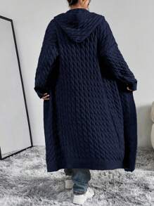 Flirla Cardigan Wanita Lengan Panjang Berkerudung Motif Kabel Putar Kasual Modis untuk Musim Gugur dan Musim Dingin - Navy Blue - View 2