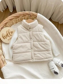 SHEIN Babygirl Corduroy Padded Vest, Beige, Warm For Autumn/Winter Fall