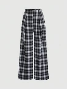 Sweetra Women's Retro Fashion Casual Loose Straight Leg Flared PU Leather Pants, Versatile And Slimming Fall Cloth For Women - Black - View 1