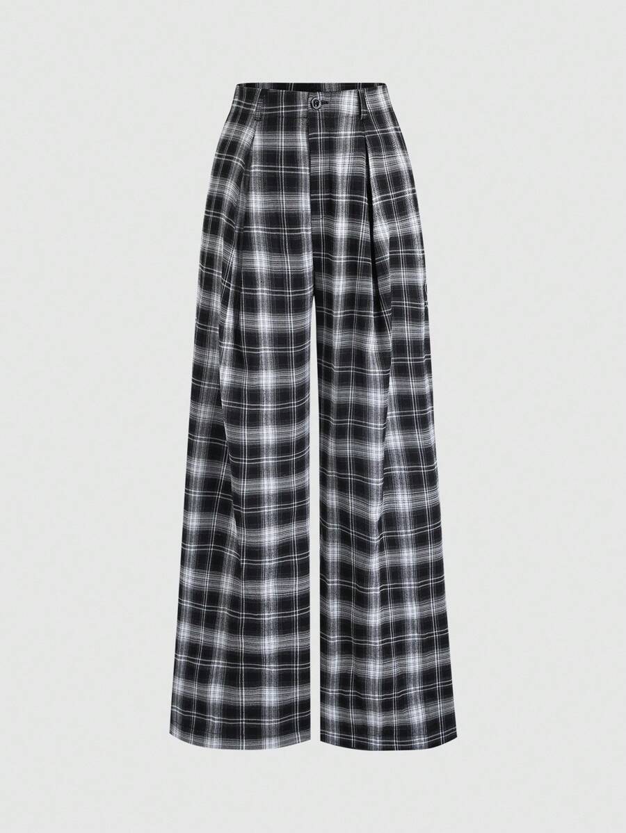 Sweetra Women's Retro Fashion Casual Loose Straight Leg Flared PU Leather Pants, Versatile And Slimming Fall Cloth For Women - Black - View 1