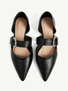 CUCCOO CHICEST Black Pointed Toe Rhinestone Buckle Elegant Commuting Versatile Women Flats - Black - View 9