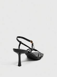 CUCCOO SZL 性感新款夏季黑色交叉带时尚优雅女士高跟凉鞋，细带方头细高跟露趾凉鞋 - 黑色 - 查看 12