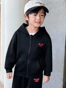 Genkimix Kids 2pcs/Set Toddler Boys' Black Knit Sweatshirt With Print, Korean Fashion Style, Back To School Outfit - Black - View 5