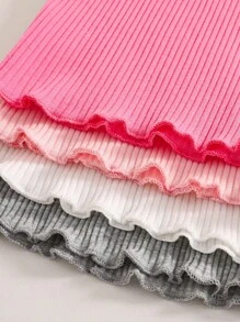 少女5件套蕾丝花边罗纹针织棉质内衣套装返校时尚 - 彩色 - 查看 8