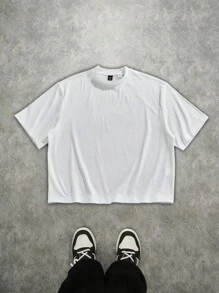 Manfinity Roghcode Camiseta blanca de manga corta con estampado de figura, estilo casual urbano y hip hop para hombre, verano - Blanco - Ver 5