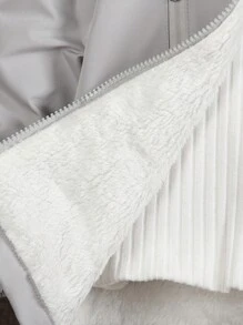 SHEIN Young Boy Solid Color Raglan Sleeve Thermal Lined Hooded Casual Utility Pocket Winter Jacket, Suitable For Outdoor, School And Home Wear Fall - Light Grey - View 7