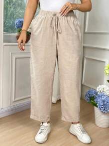 EMERY ROSE بناطيل عريضة كاجوال للمرأة ذات لون أحادي - لون مشمشي - مشاهدة 3