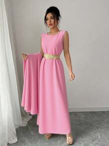 Elenzga 女士拼接缎带蝙蝠袖开衫连衣裙优雅两件套，适合大学穿着