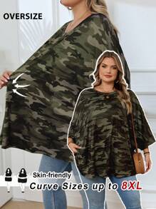 SHEIN CURVE+ Áo thun họa tiết rằn ri dáng rộng thoải mái cỡ lớn - Nhiều màu - Xem 2