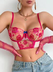 SHEIN Soutien-gorge transparent à armatures sexy brodé pour femmes - Multicolore - Voir 4