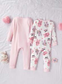 2 Stücke Baby Mädchen Herbst/Winter Eng anliegender Jumpsuit Set, süßer Cartoon Hasen Ohr Reißverschluss bedruckter Langarm Jumpsuit Zweiteiler Schlafanzug Baby Mädchen Schlafanzug Neugeborenes Baby Mädchen Pyjama Baby Mädchen Pyjama Jumpsuit Neugeborenes Baby Mädchen Pjs Jumpsuit Baby Jumpsuit "Eng anliegender Baby Mädchen Pjs Jumpsuit Herbst" - Pink - Übersicht 2